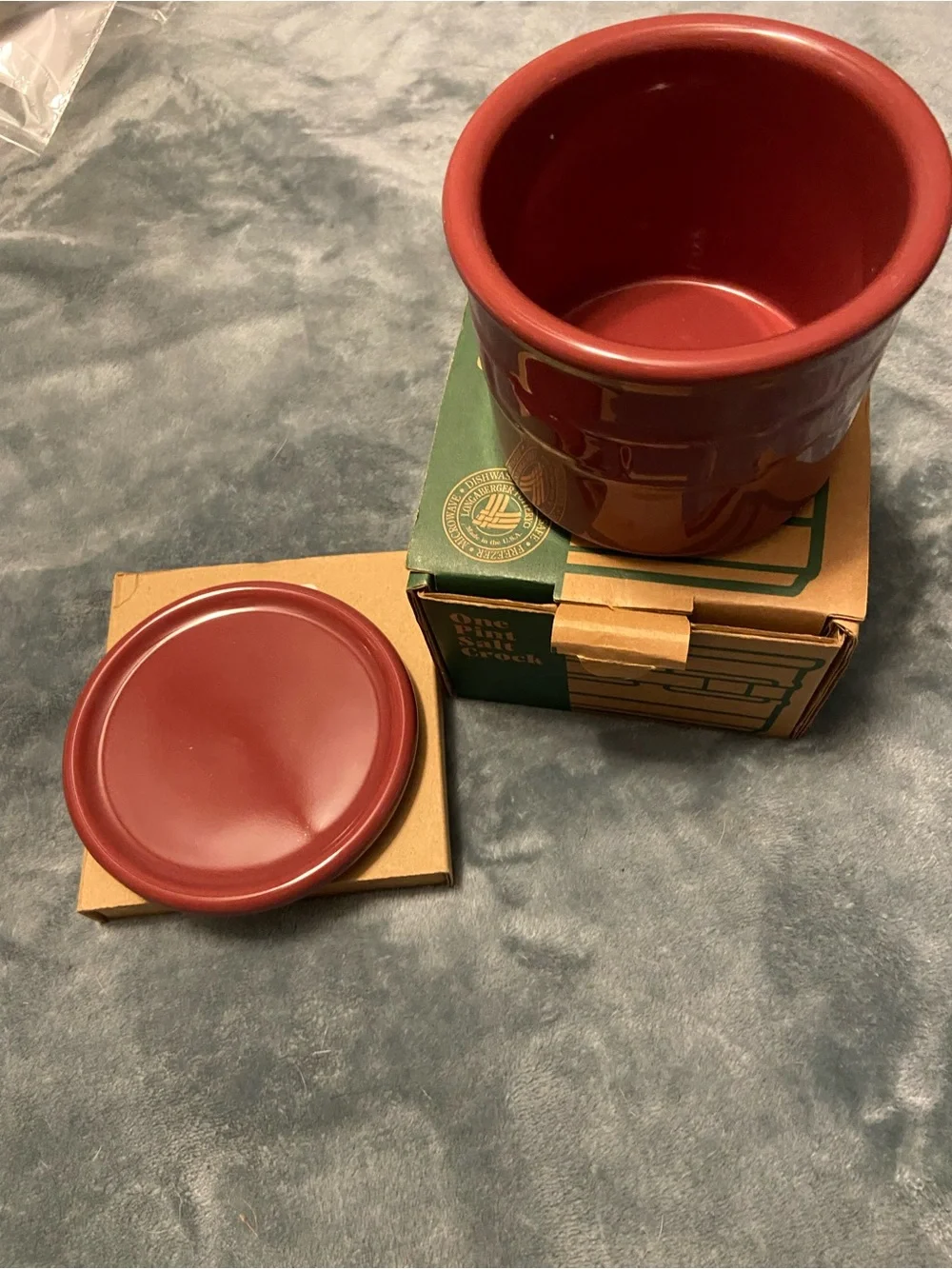 New Longaberger Red Ceramic Crock with Lid - Home Kitchen Kitchen Tools